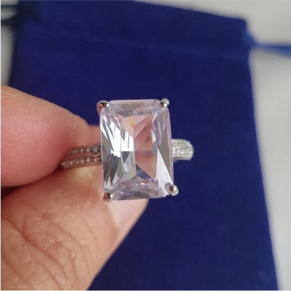 Swarovski Elements 925 Sterling Silver 6ct Emerald-cut Solitaire Ring NEW - Picture 8 of 14